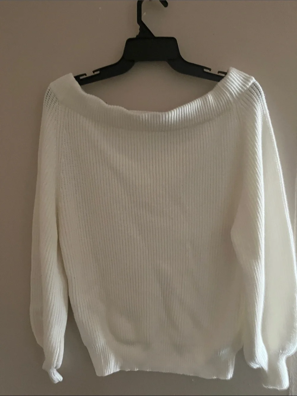 Zaful Off-Shoulder Ribbed Cream Sweater